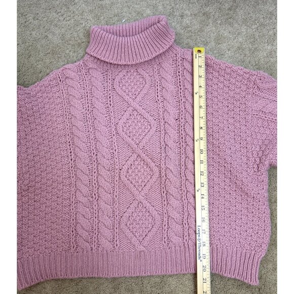 Vtg Laura Ashley Women's M/L Pink Cable Knit Turtleneck Sweater Chunky Boxy - Picture 8 of 11